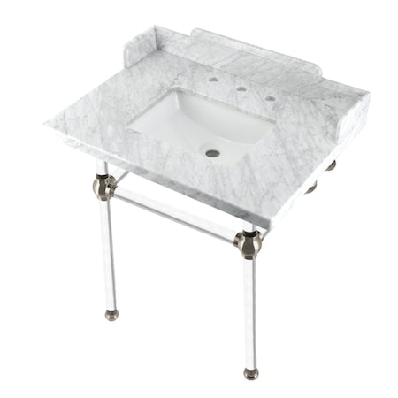 Kingston Brass 30 Carrara Marble Console Sink with Acrylic Legs, Marble WhiteBrushed Nickel LMS3030MASQ8